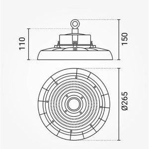 LED gaismeklis UFO 100W 150Lm/W IP65 265x147mm | Elektriķis