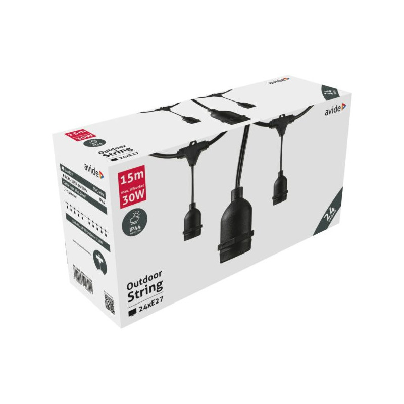 String light 24xE27, 15m, IP44, connectable, AVIDE