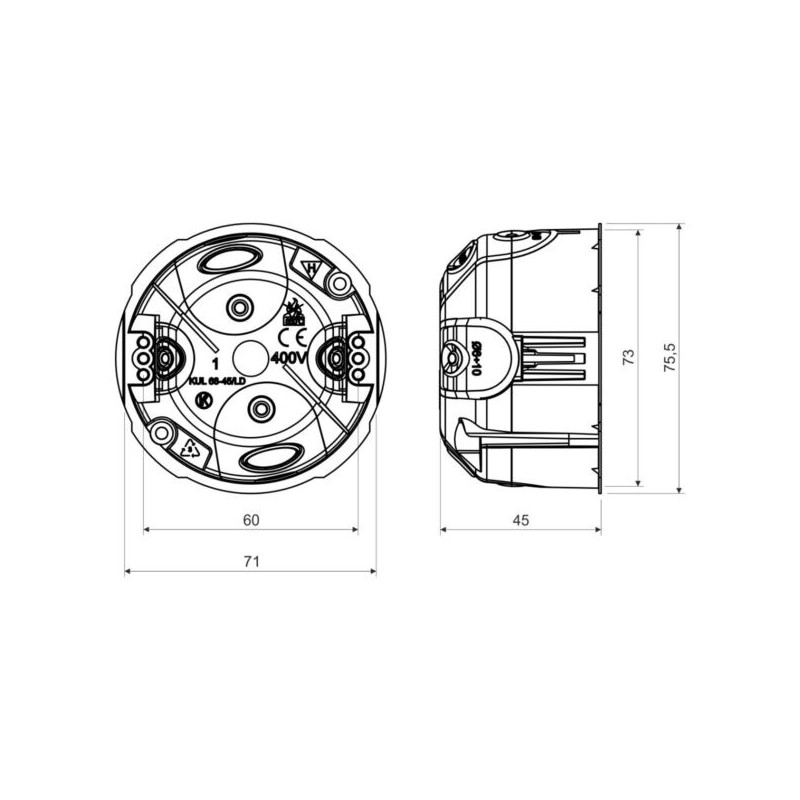 Montāžas kārba reģipsim 68/45 mm IP30 ar gumijas ievadi | Elektriķis