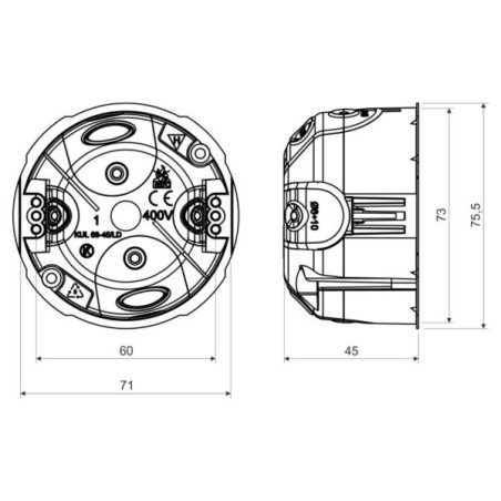 Montāžas kārba reģipsim 68/45 mm IP30 ar gumijas ievadi | Elektriķis