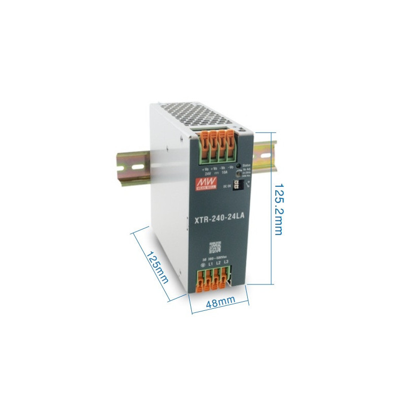 DIN sliedes barošanas avots 240W 3fāzes 320-600Vac 24V 10A | Elektriķis