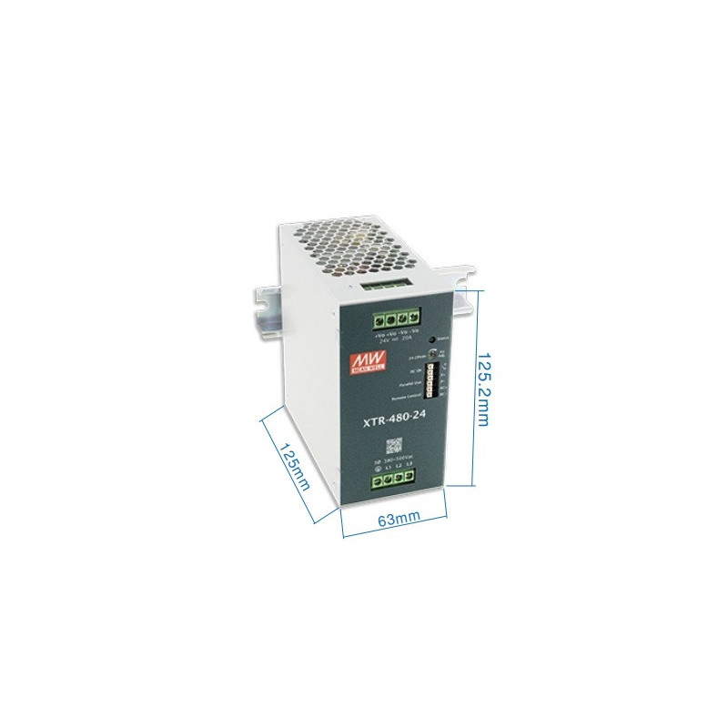 DIN sliedes barošanas avots MEAN WELL XTR-480 24V 20A | Elektriķis
