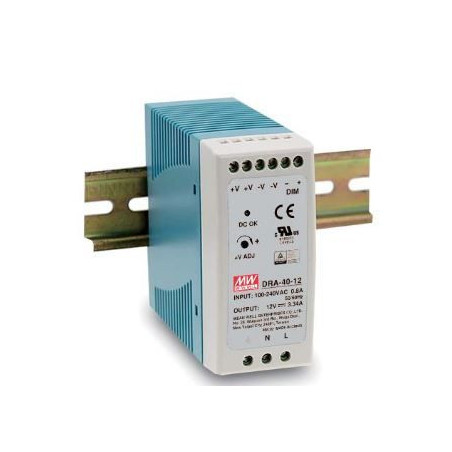 Impulsu barošanas bloks Mean Well 12V 3.34A DIN sliedei | Elektriķis